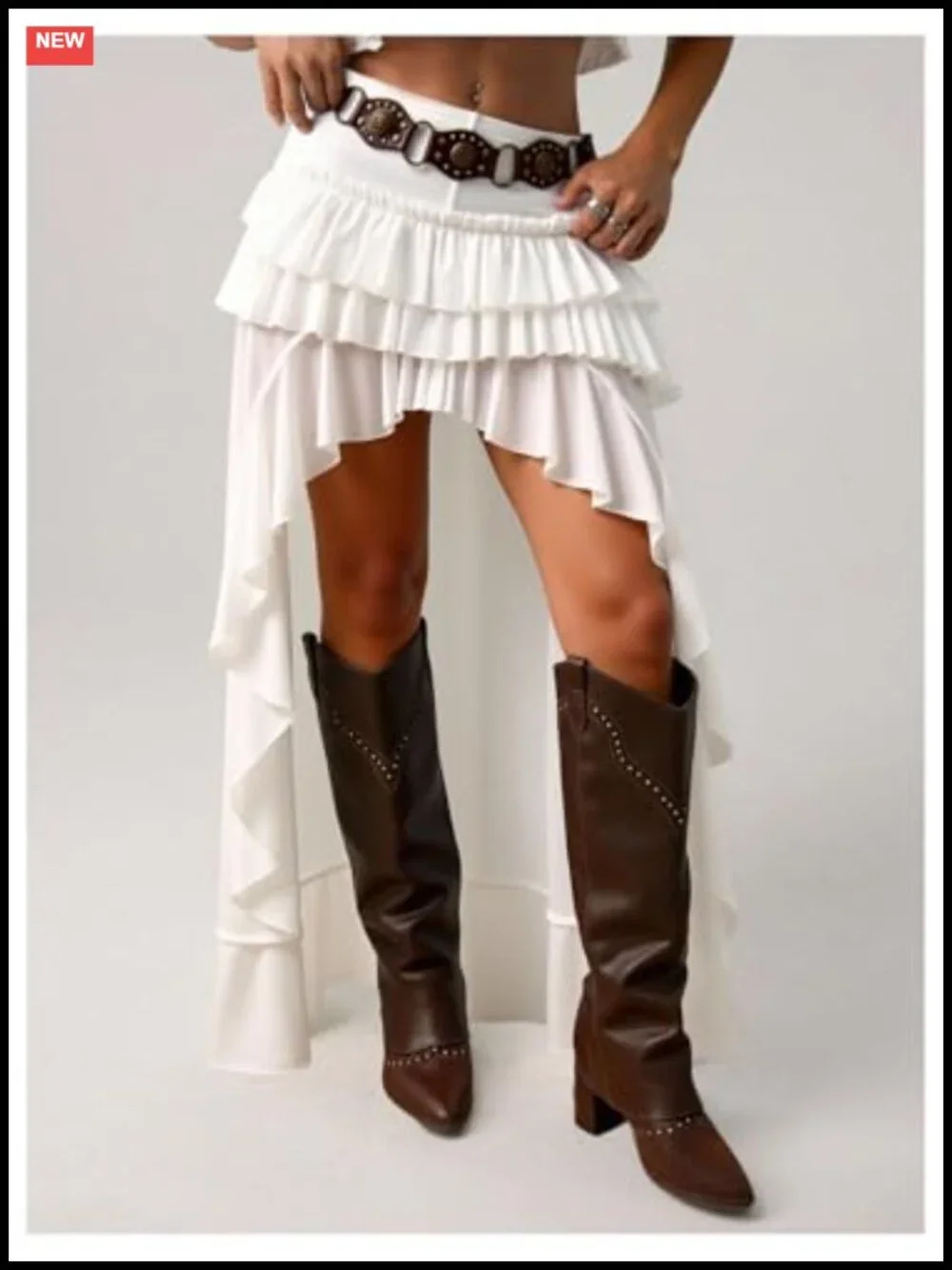 Women's Boho Mesh Layered Ruffle Maxi Skirt